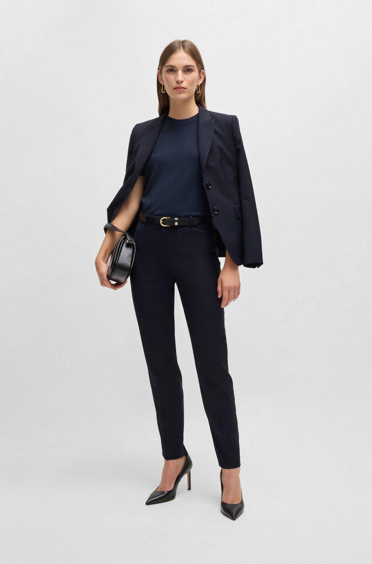 BOSS - Regular-fit tapered-leg pants in checkered virgin wool - Dark Blue Product Image