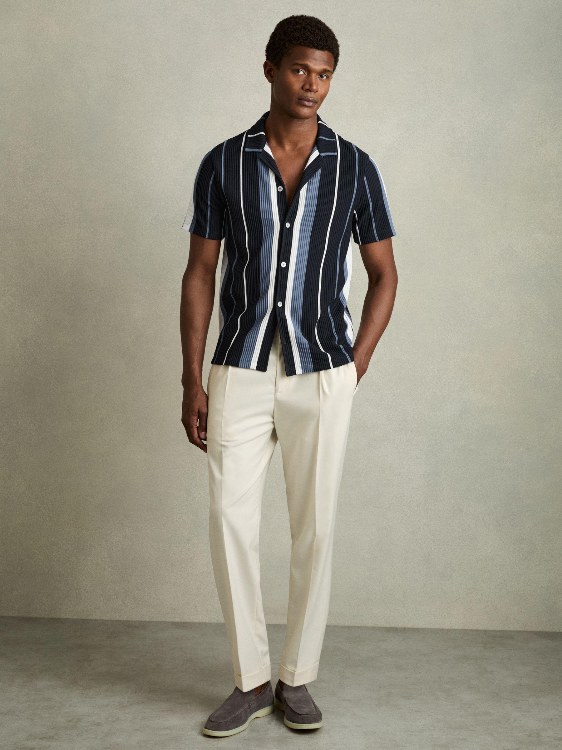 Striped Cuban-Collar Shirt in Navy Multi Product Image