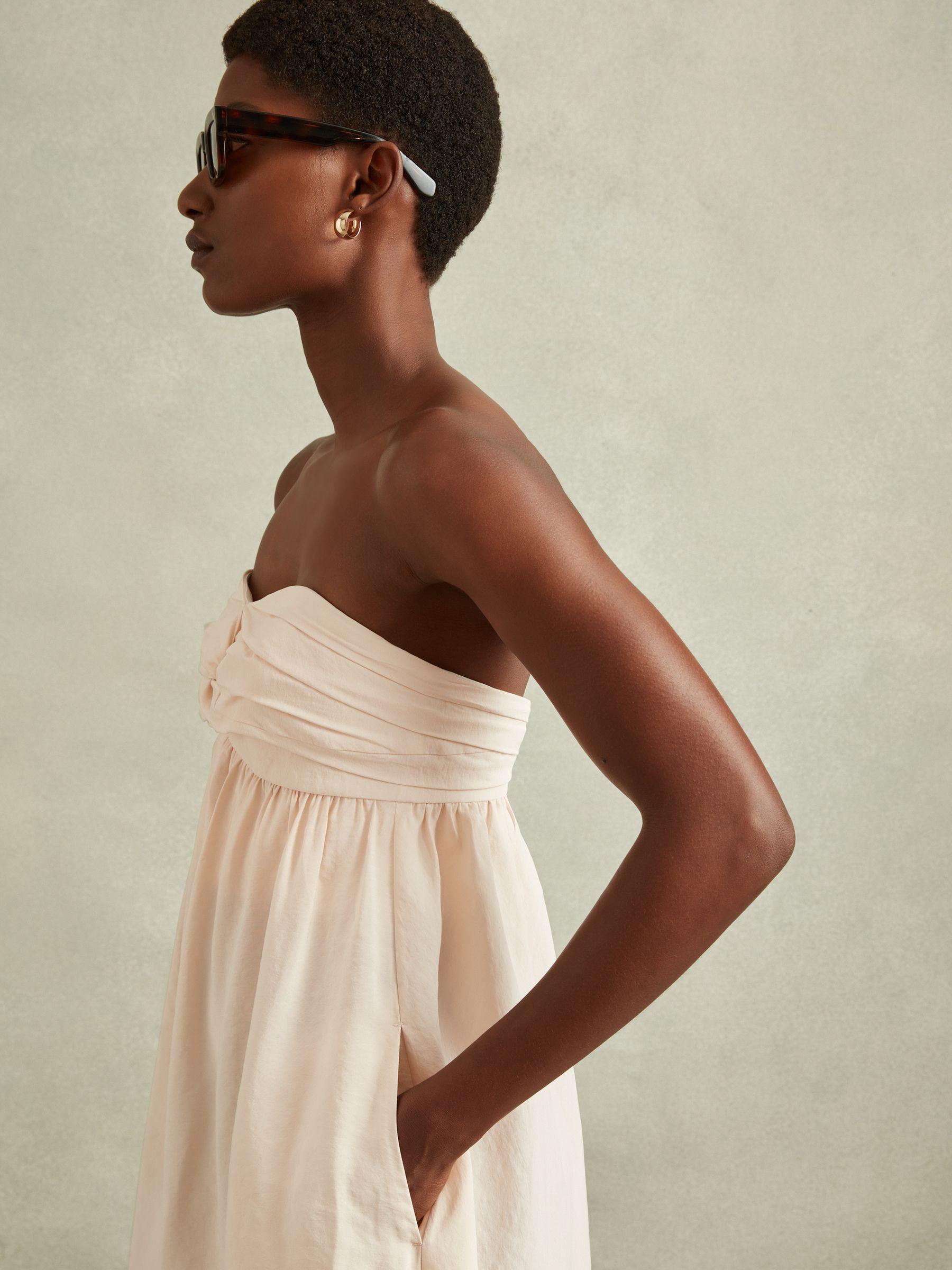 Bustier Bubble Hem Parachute Midi Dress in Neutral Product Image