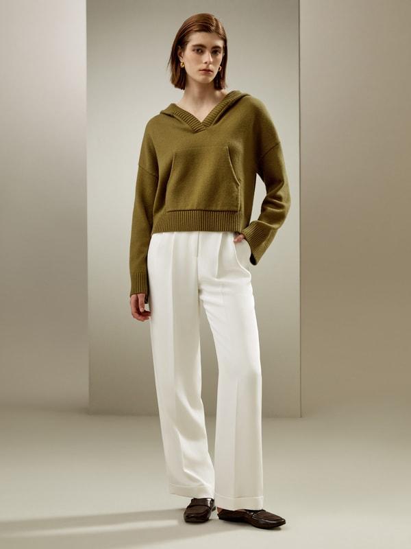 LILYSILK Hooded Cashmere Sweater - for Women - Green Wool Cashmere - Timeless Loose Fit Sweater S Product Image