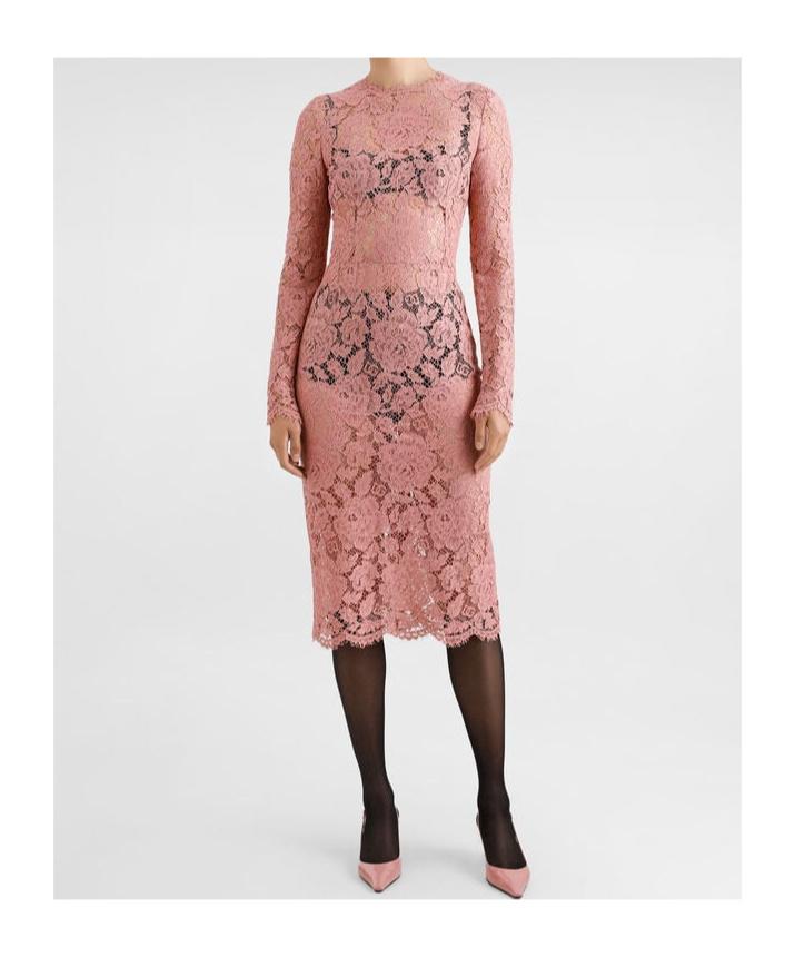 DOLCE & GABBANA Pink Lace Tube Longuette Dress Product Image