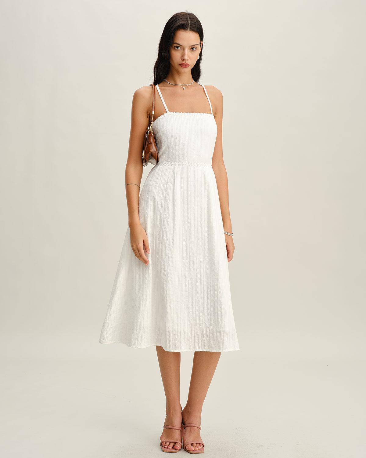 White Pocket A-Line Slip Midi Dress Product Image