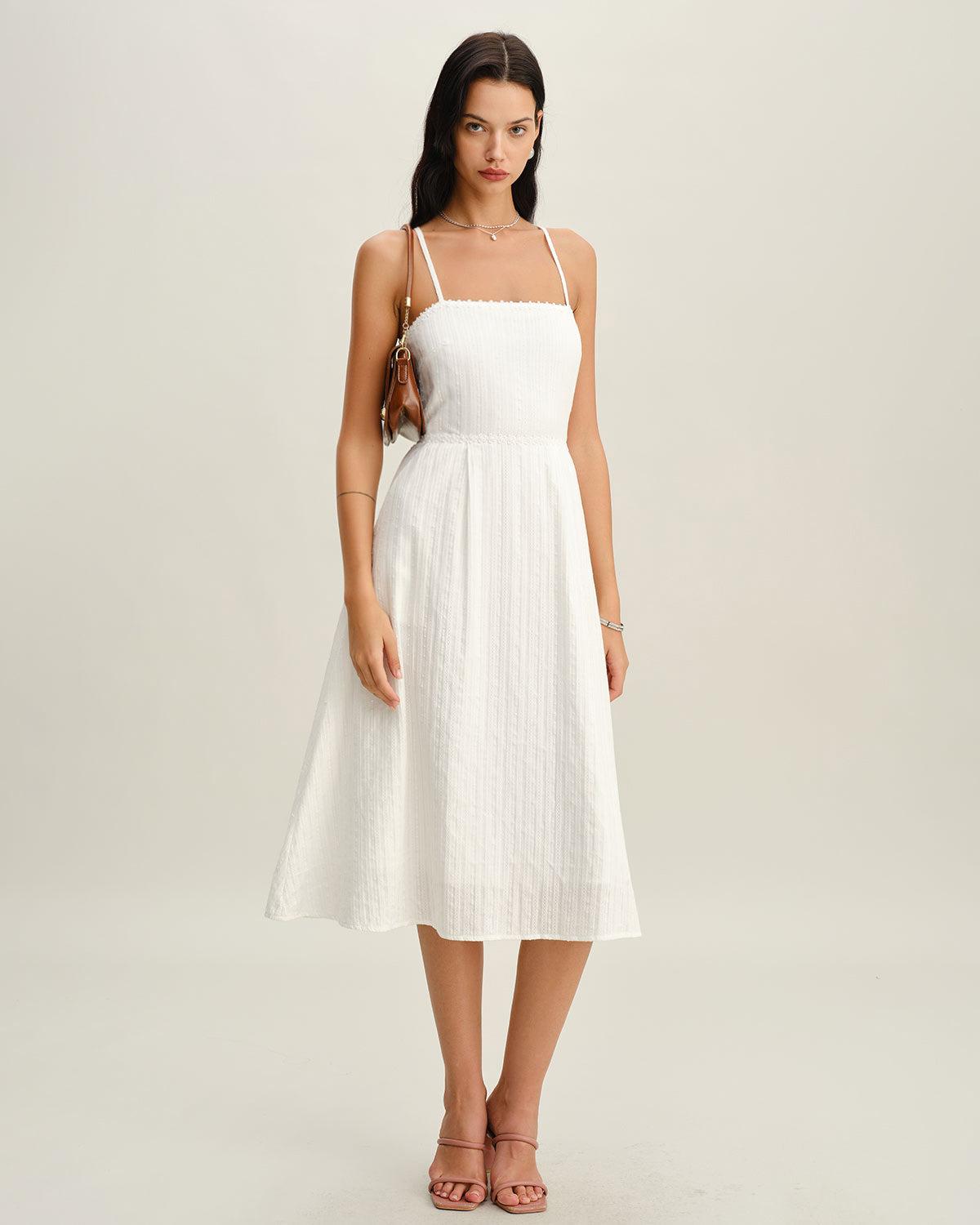 White Pocket A-Line Slip Midi Dress Product Image