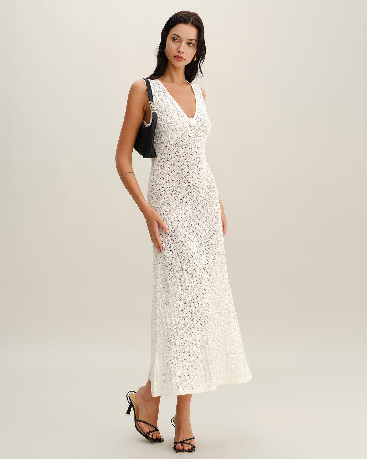 Beige Sleeveless Pleated Midi Dress Product Image