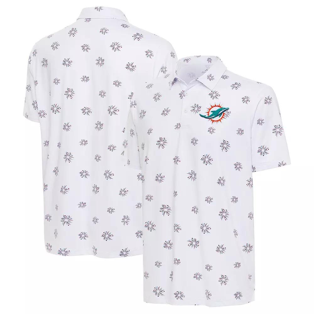 Men's Antigua White Miami Dolphins Fireworks Polo,  Product Image