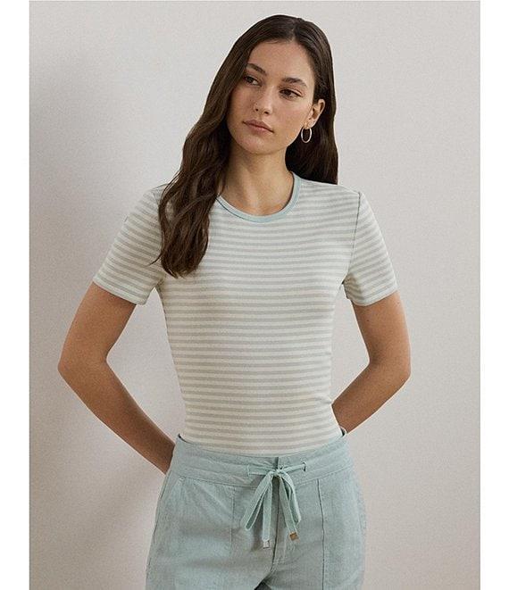 Lauren Ralph Lauren Stretch Knit Stripe Print Crew Neck Short Sleeve Tee Product Image
