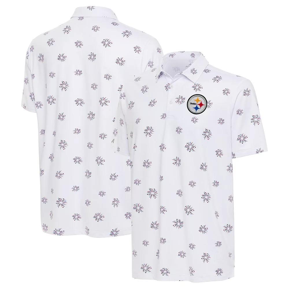 Men's Antigua White Pittsburgh Steelers Fireworks Polo, Size: XXL Product Image