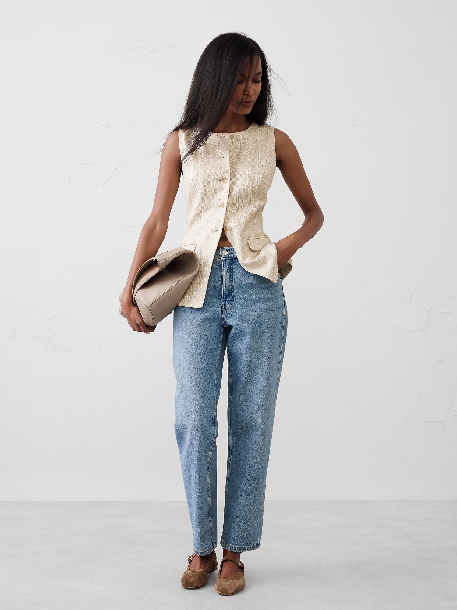 Linen-Blend Long Cutaway Vest Product Image