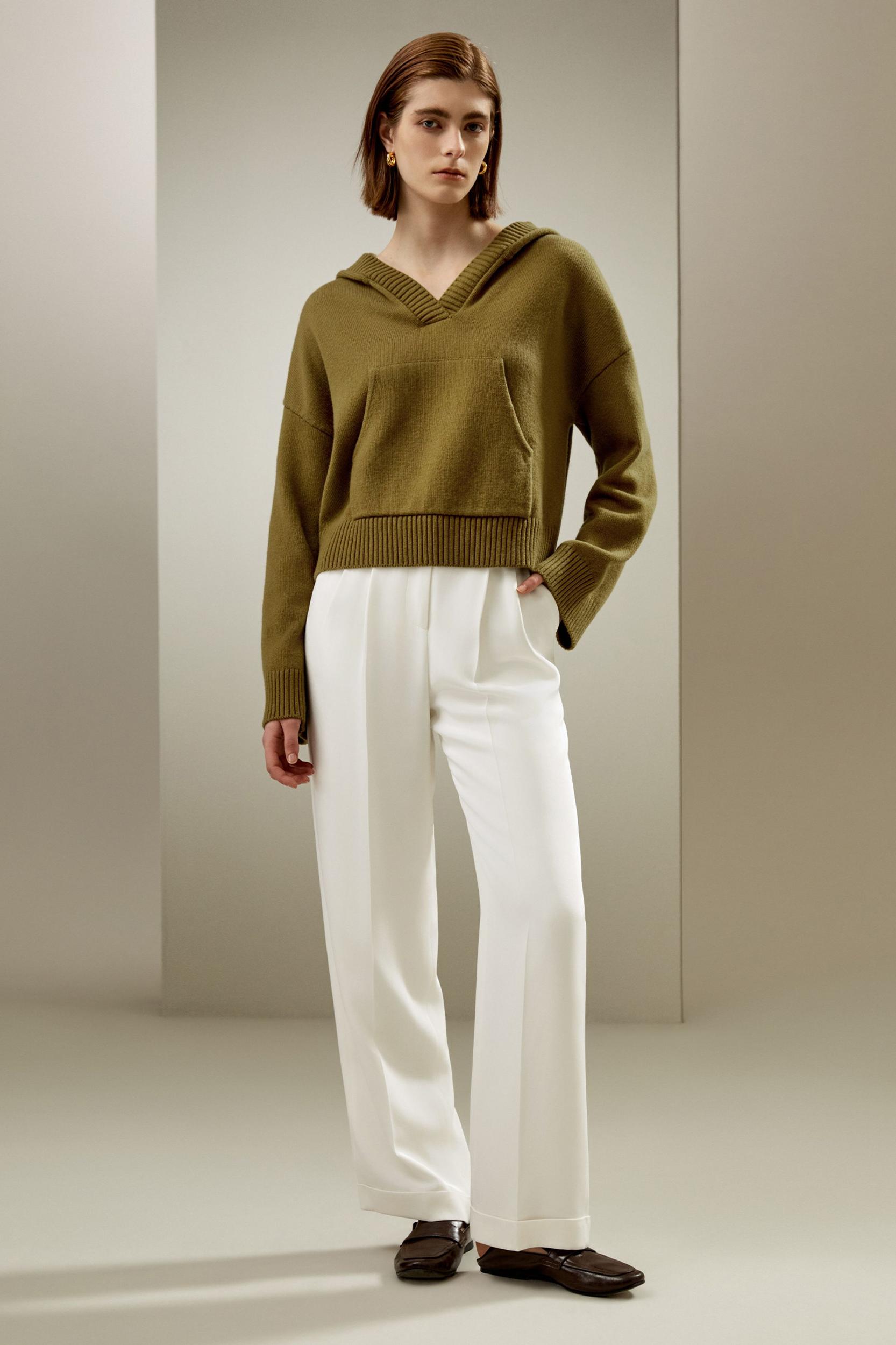 LILYSILK Hooded Cashmere Sweater - for Women - Green Wool Cashmere - Timeless Loose Fit Sweater S Product Image