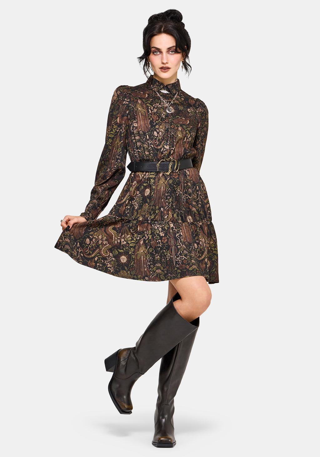Haunt Medieval Print Wrap Midi Shirt Dress Product Image