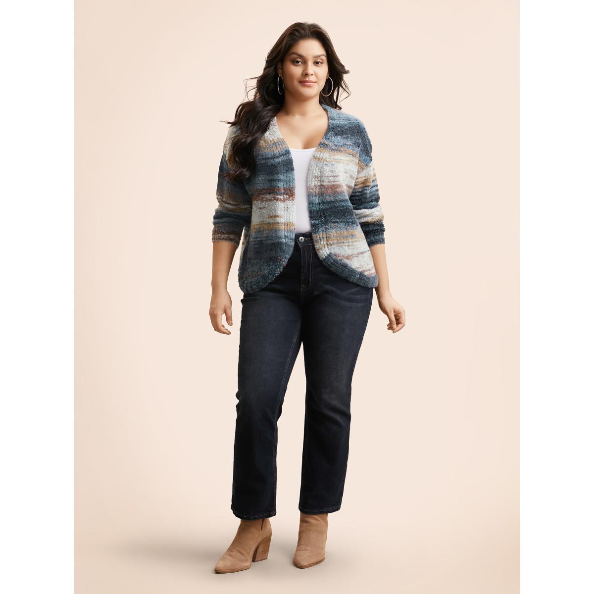 Plus Size Ombre Open Front Curved Hem Cardigan Aegean Women Leisure Loose Long Sleeve Casual Cardigans BloomChic 10/M Product Image