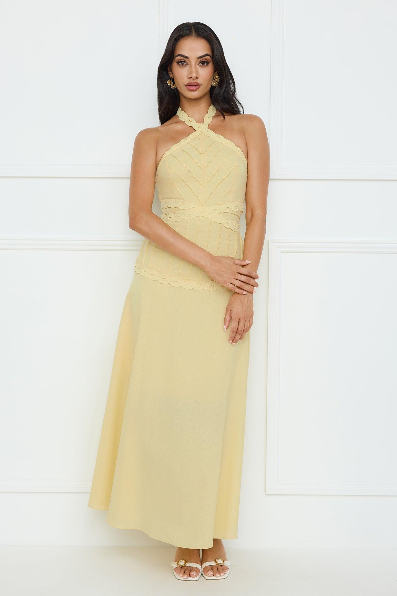 Tropical Honey Halter Maxi Dress Yellow Product Image