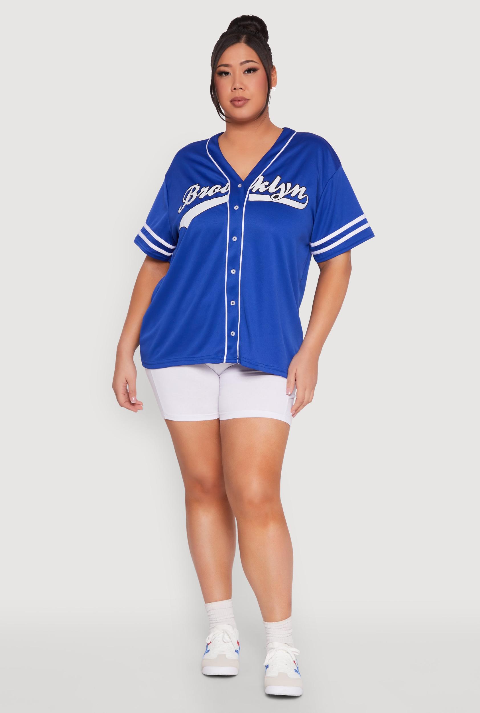 Womens Plus Size Varsity Stripe Brooklyn Baseball Jersey Product Image
