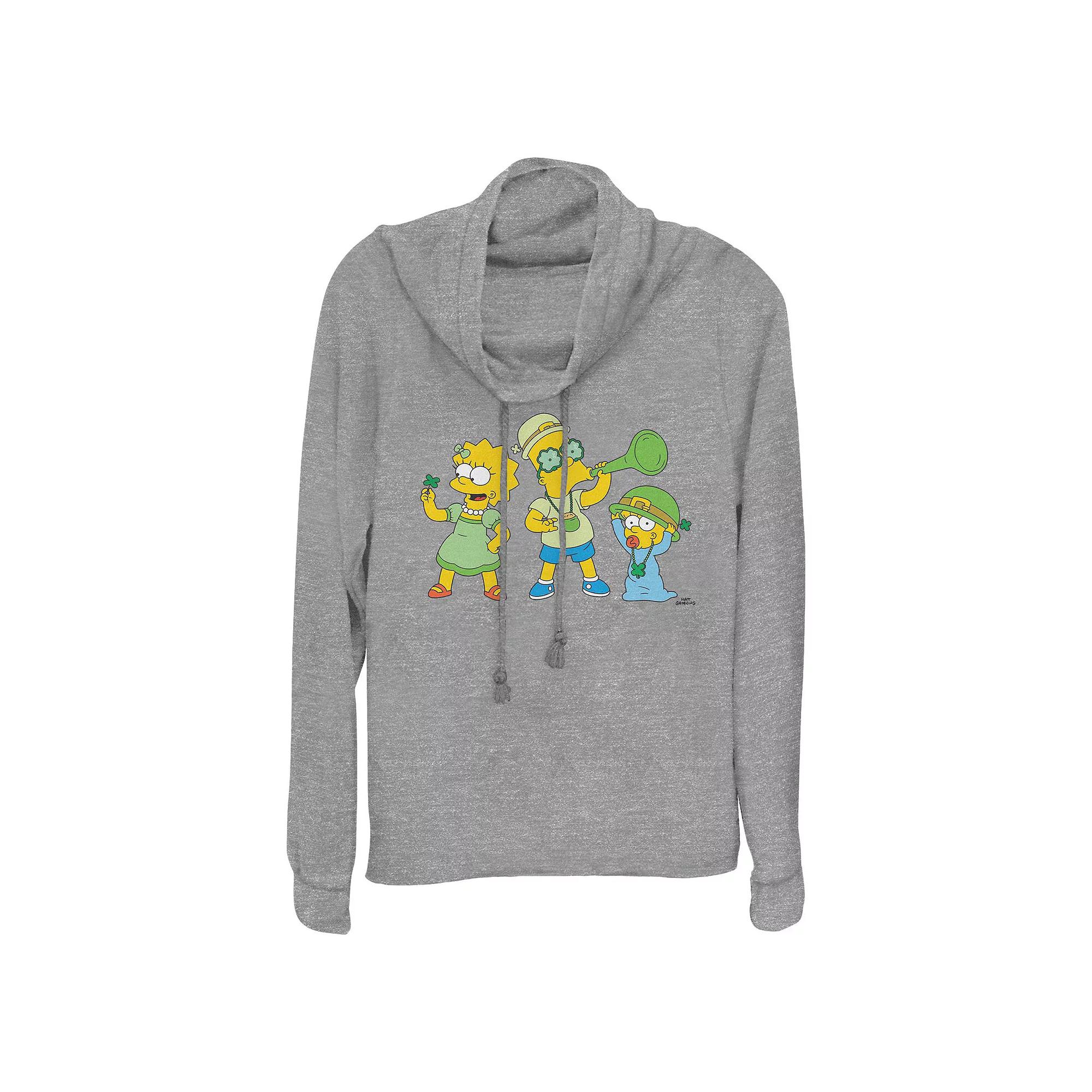 Women's The Simpsons St. Patrick's Day Party Cowlneck Graphic Lightweight Long Sleeve,  Product Image