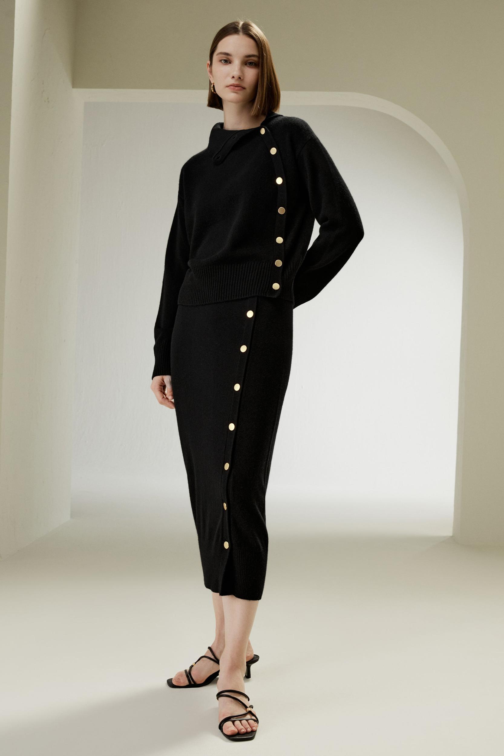 Cashmere Sweater With Row of Side Buttons Product Image