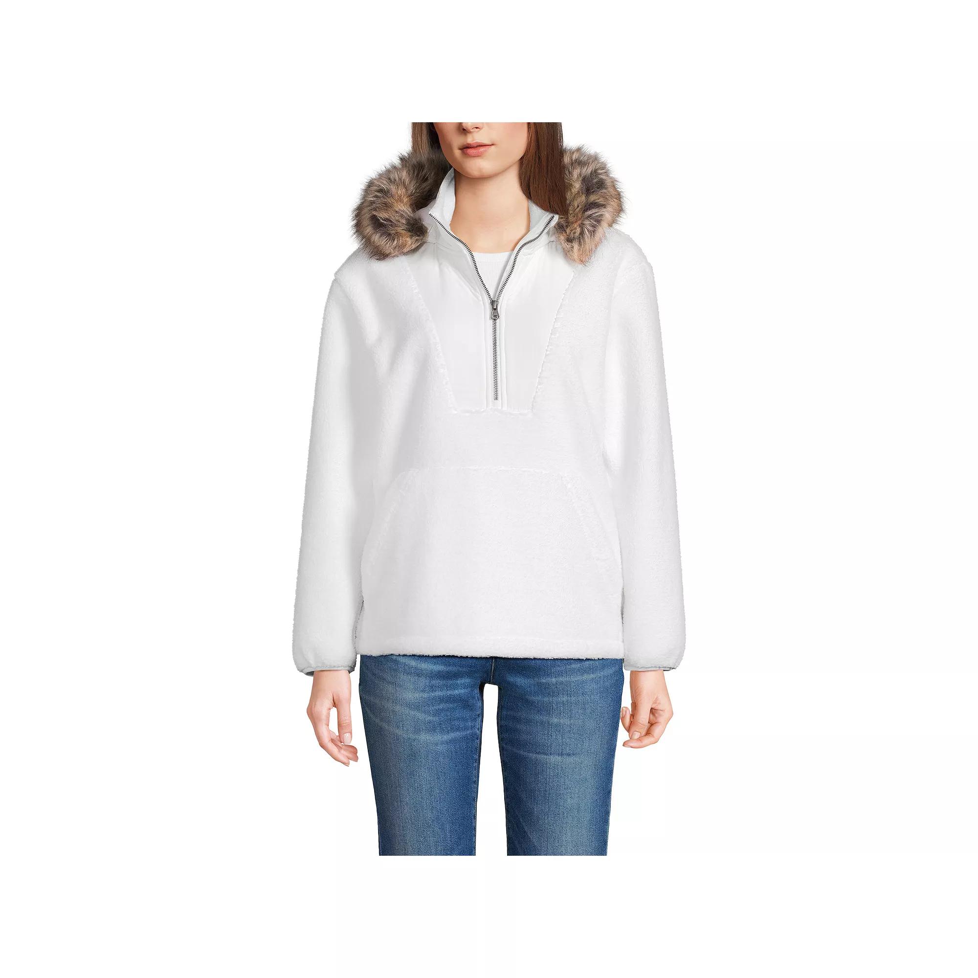 Women's Lands' End Faux Fur Hooded Half Zip Sherpa Fleece Pullover,  Product Image
