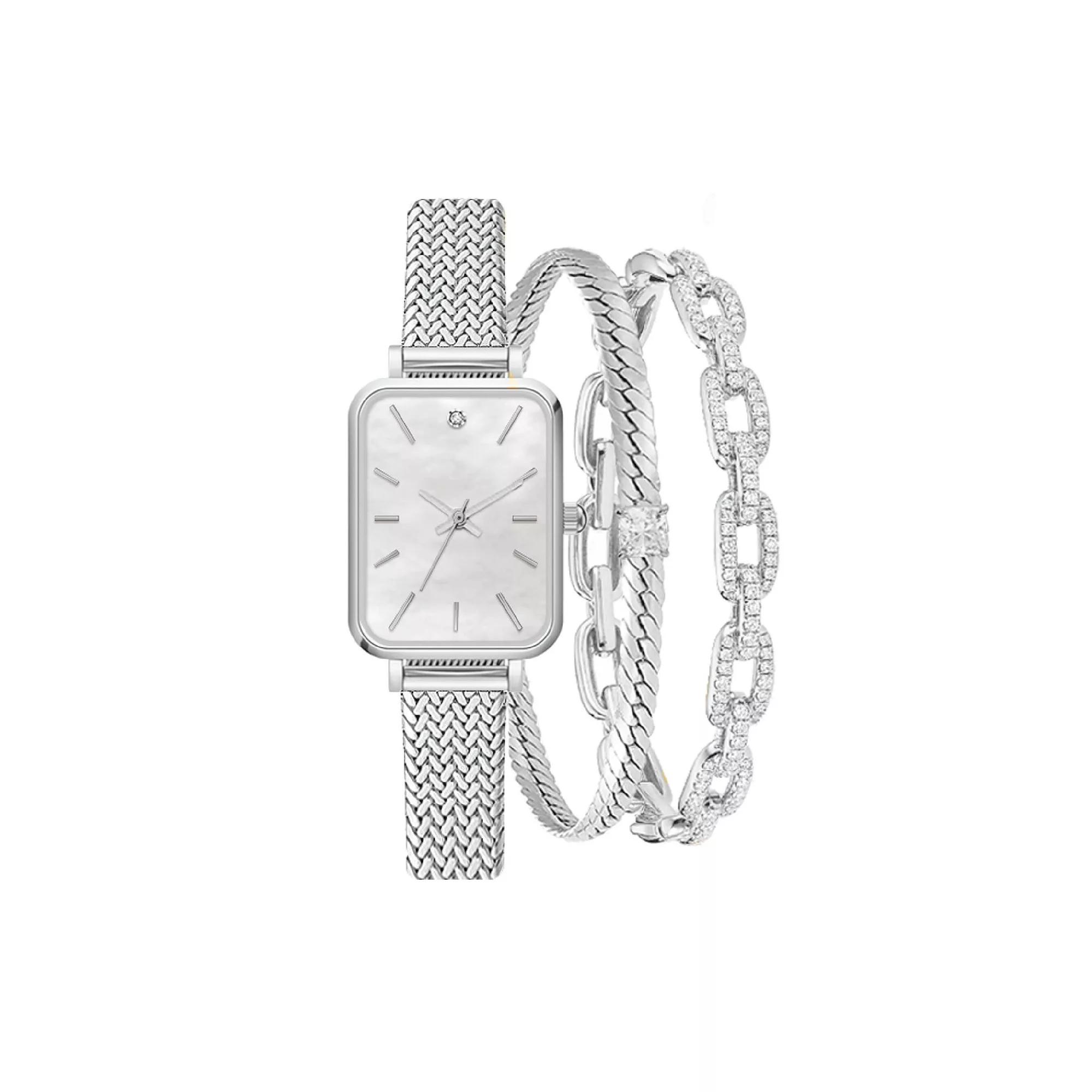 Jessica Carlyle Women's Silver Tone Analog Watch & Bracelet Set, Size: 23 mm Product Image