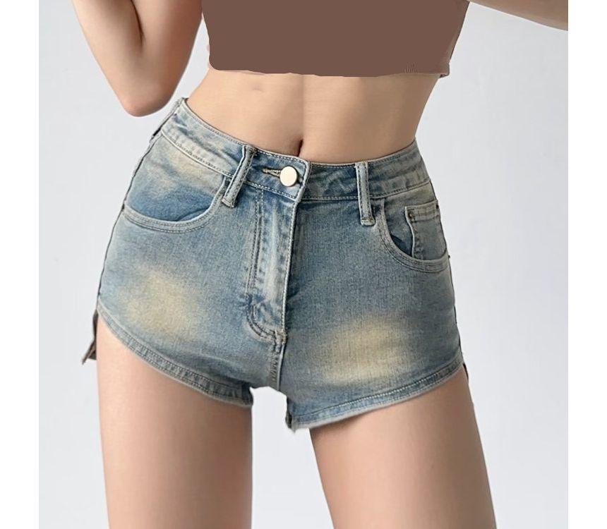 Mid Rise Asymmetrical Denim Hot Pants Product Image