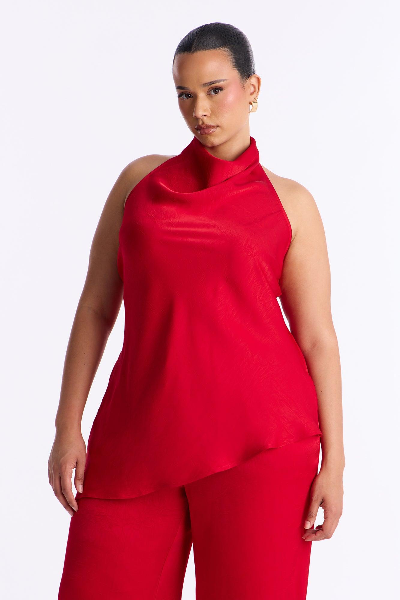Claire Satin Cowl Neck Pant Set - Red Female Product Image