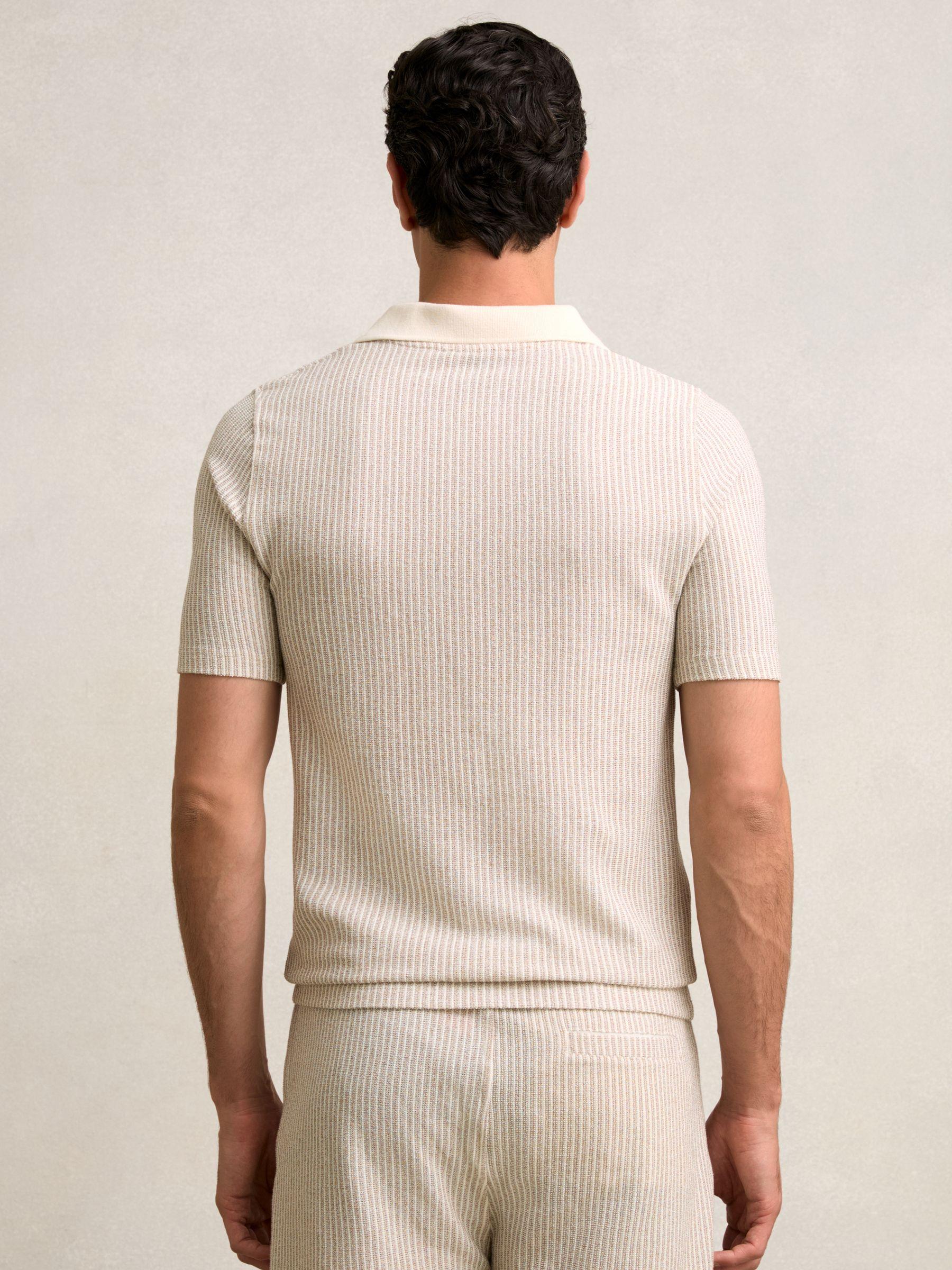 Cotton-Blend Stripe Polo Shirt in Ecru/Taupe Brown Product Image