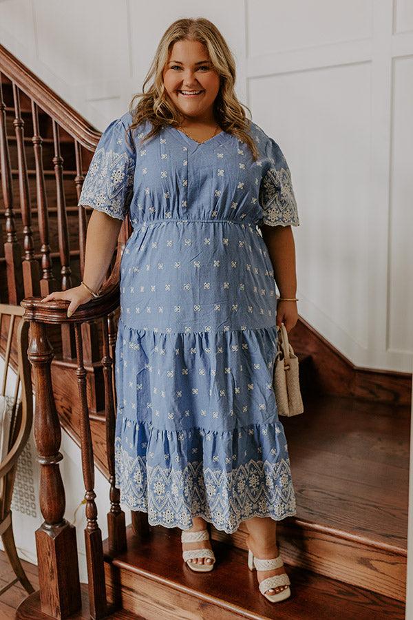 Sunday Brunch Floral Embroidered Midi Dress Curves Product Image