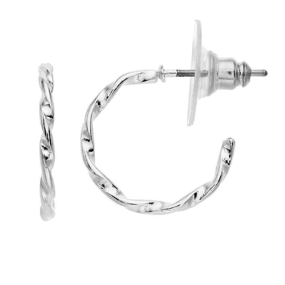 LC Lauren Conrad Twisted Hoop Earrings, Women's, Silver Tone Product Image