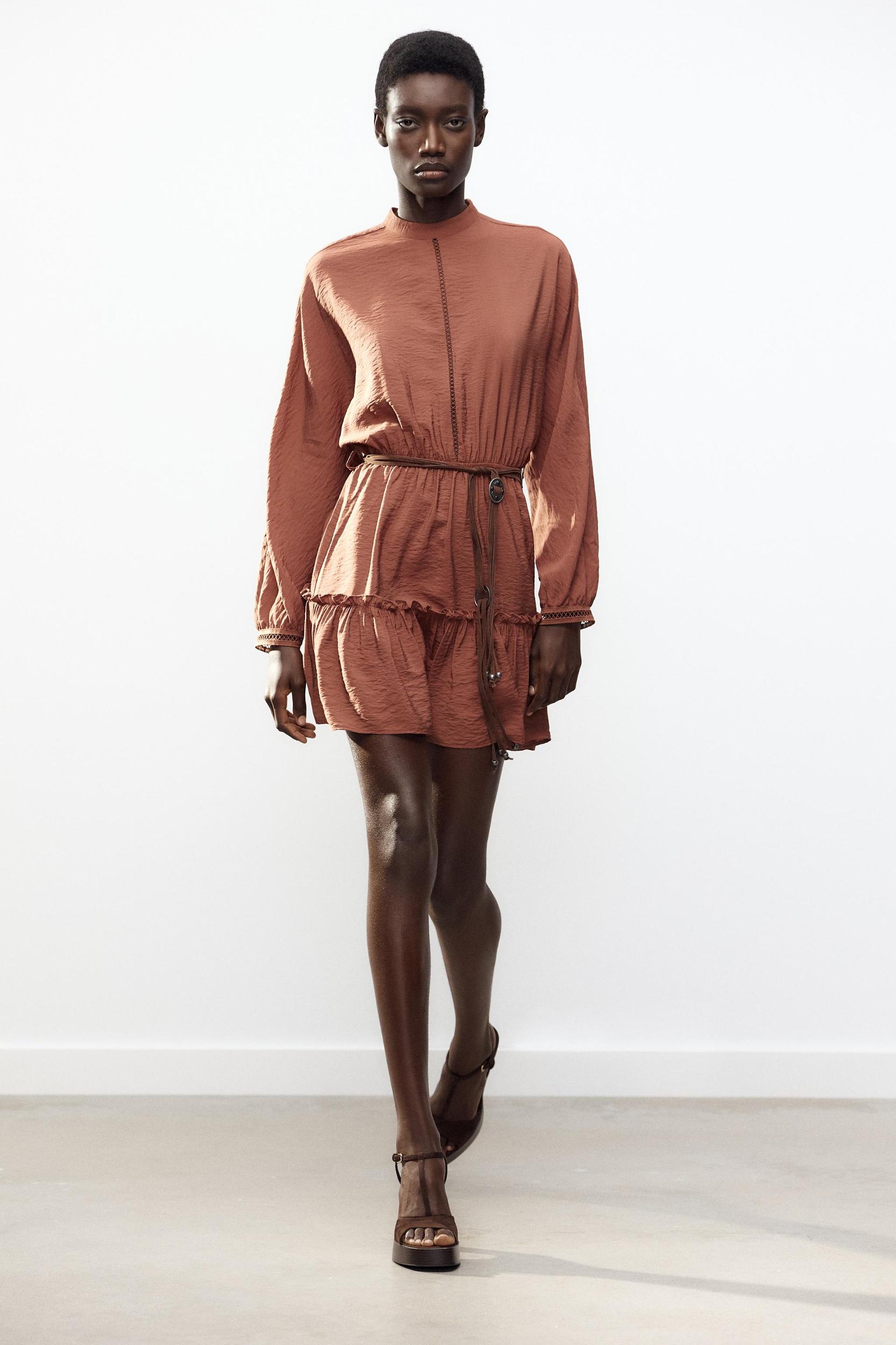 BELTED LACE INSERT MINI DRESS Product Image