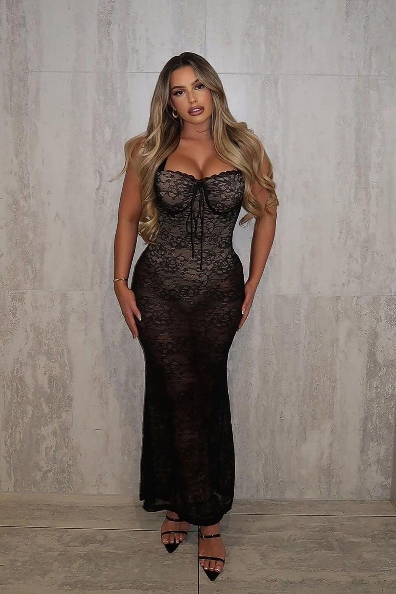 Affectionate Nights Lace Maxi Dress - Black Product Image