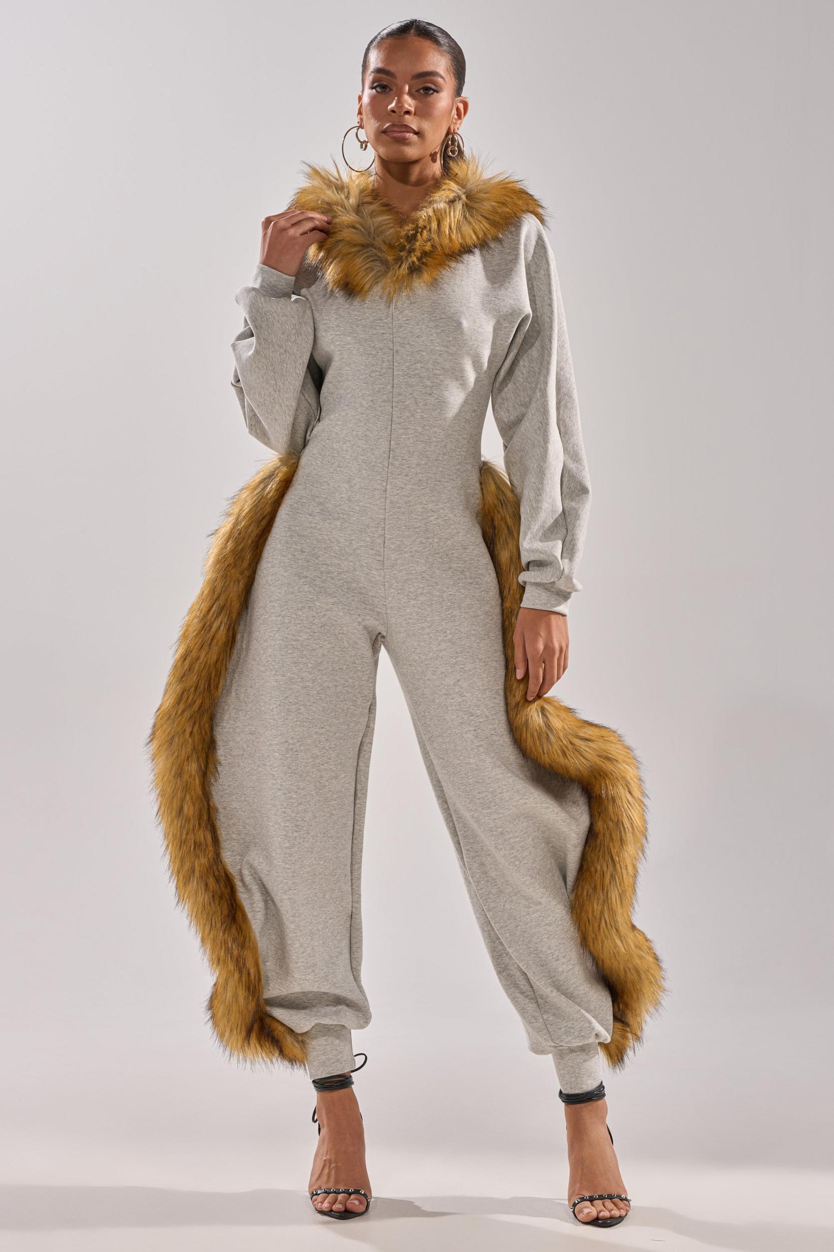 YOU WISH JUMPSUIT WITH FUR ACCENTS Product Image