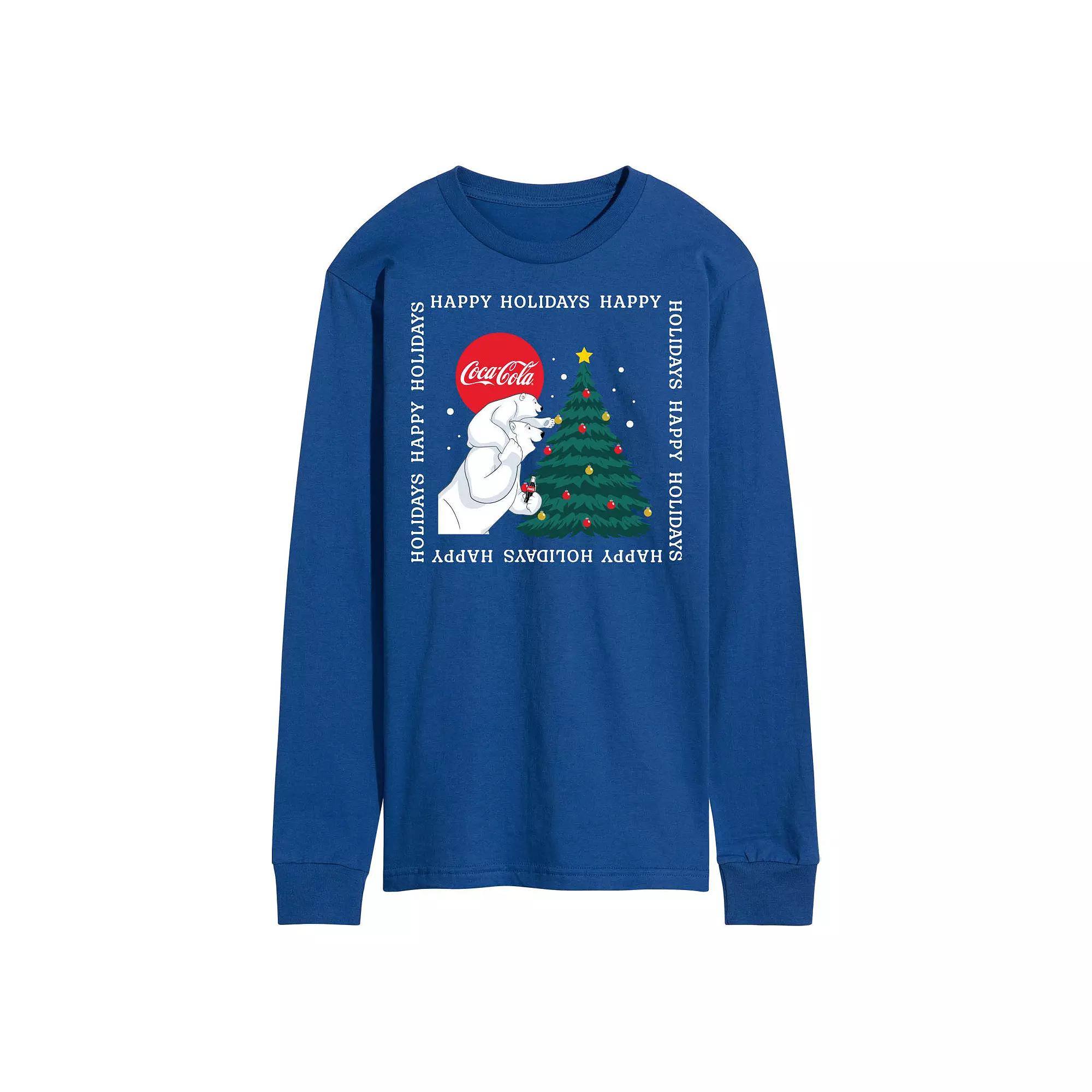 Men's CocaCola Happy Holidays Bear Long Sleeve Graphic Tee,  Product Image