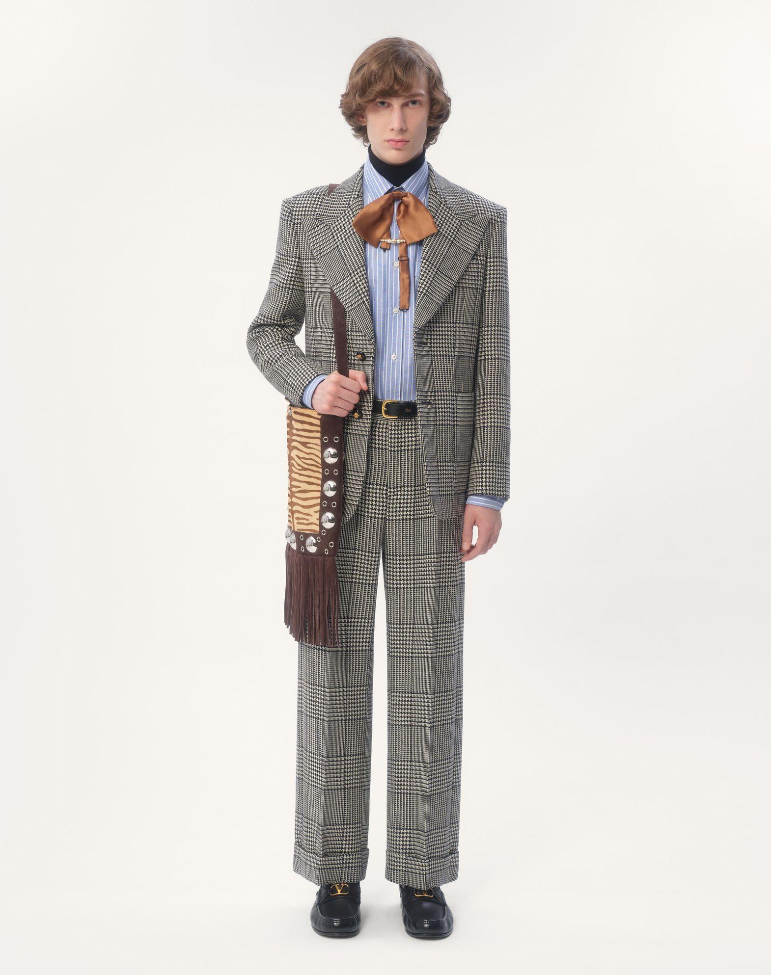 Single-Breasted Wool Jacket With Check Pattern On Houndstooth Product Image