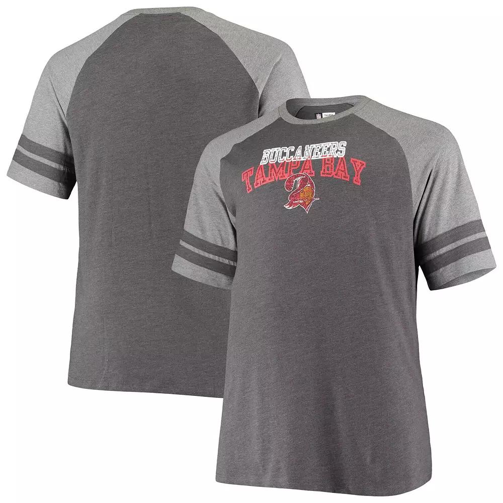 Men's Fanatics Branded Black/Heathered Gray Tampa Bay Buccaneers Big & Tall Throwback 2-Stripe Raglan T-Shirt, Size: XLT Product Image