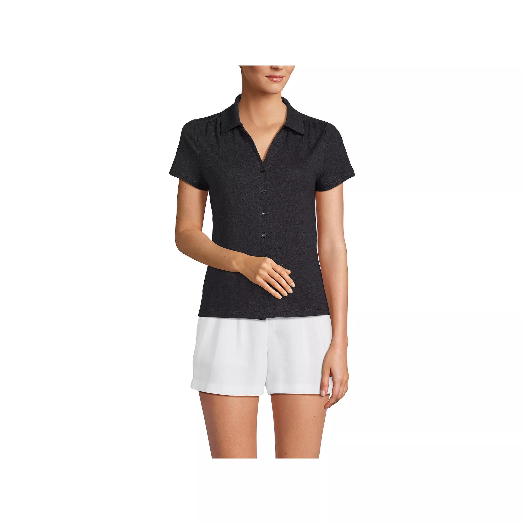 Women's Lands' End Short Sleeve Button Front Polo,  Product Image