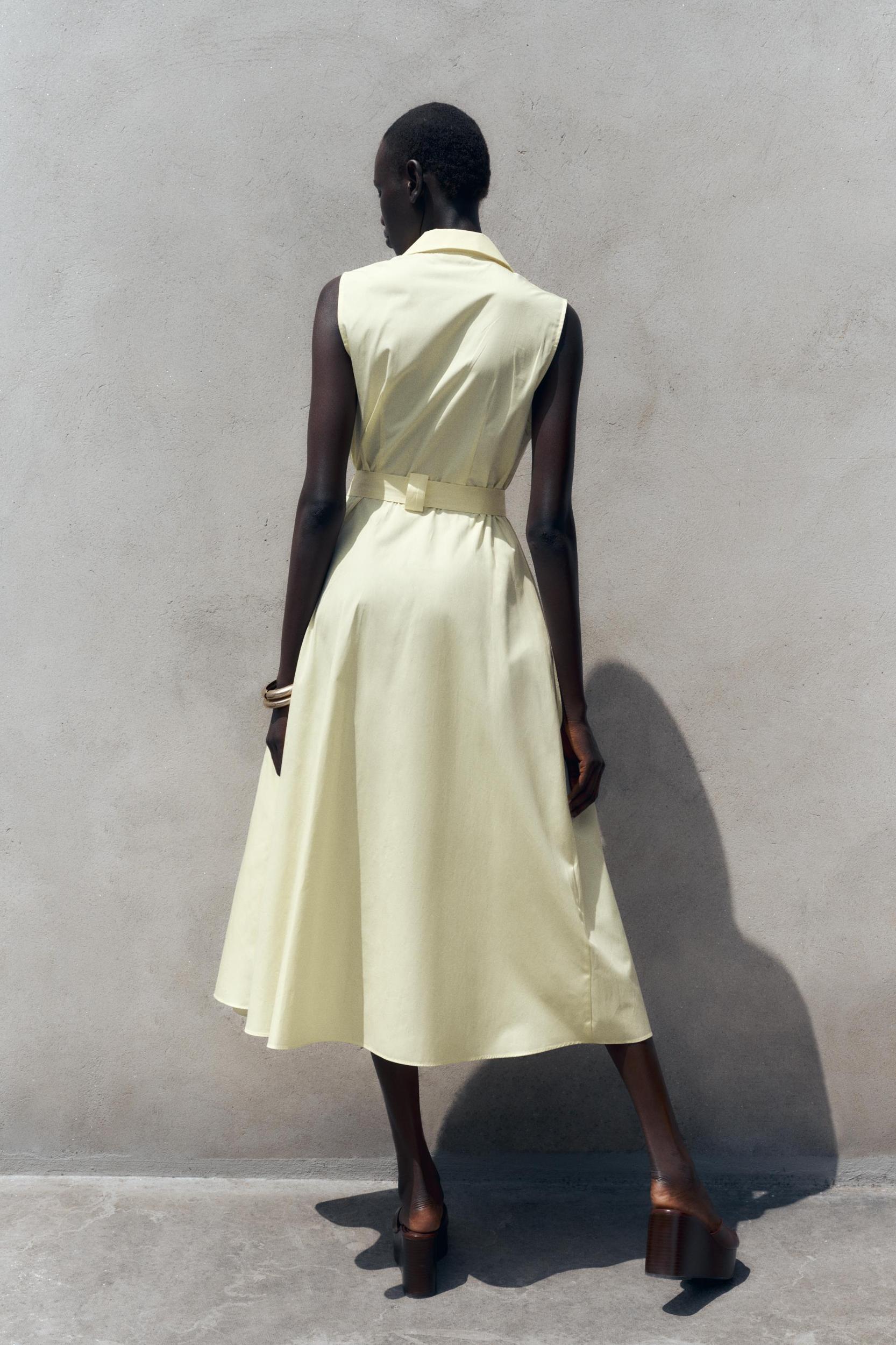 BELTED POPLIN MIDI DRESS Product Image