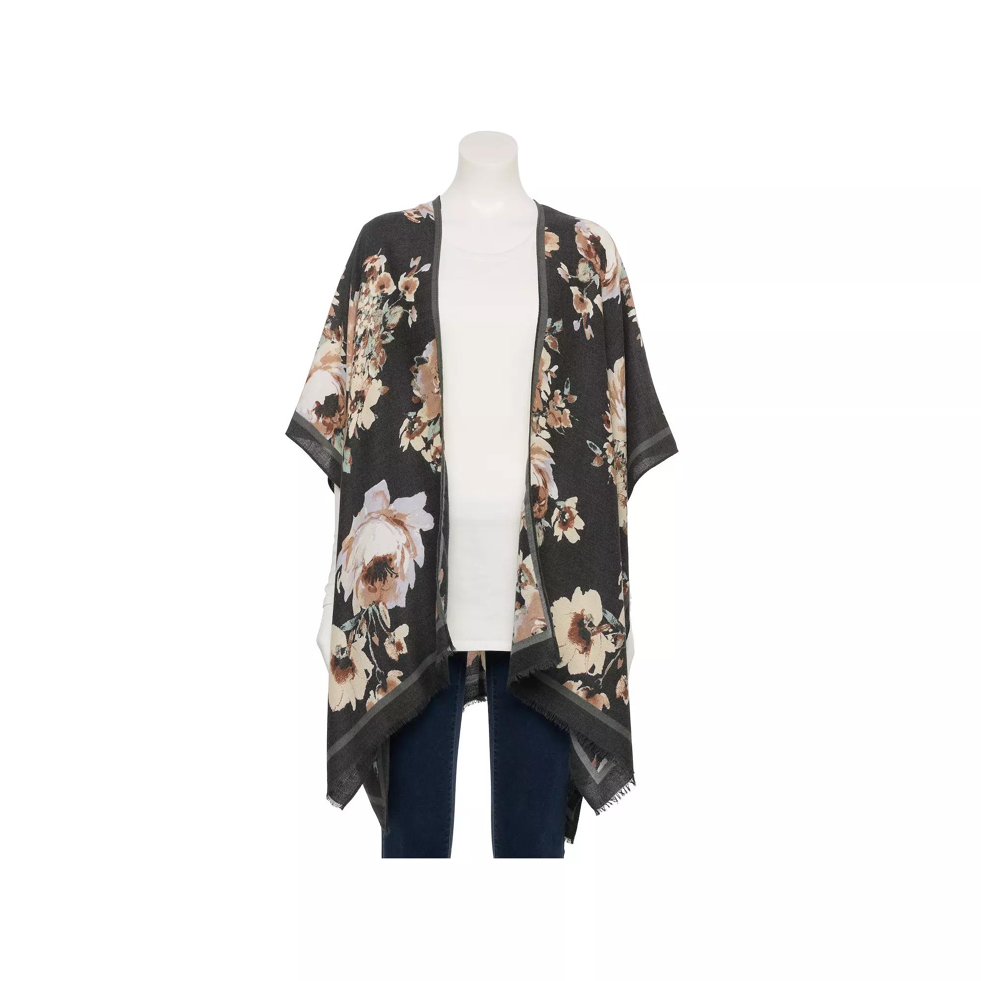 Women's Nine West Brushed Floral Printed Soft Ruana Topper, Team Product Image