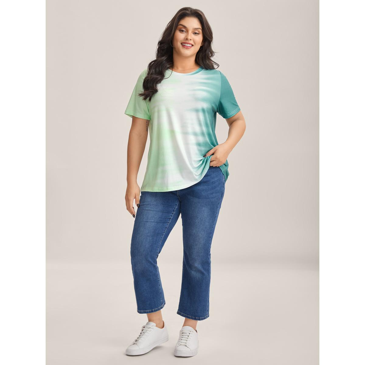 Plus Size Tie-Dye Round Neck T-Shirt Multicolor Women Non Round Neck Everyday-Casual T-shirts BloomChic 30/6X Product Image