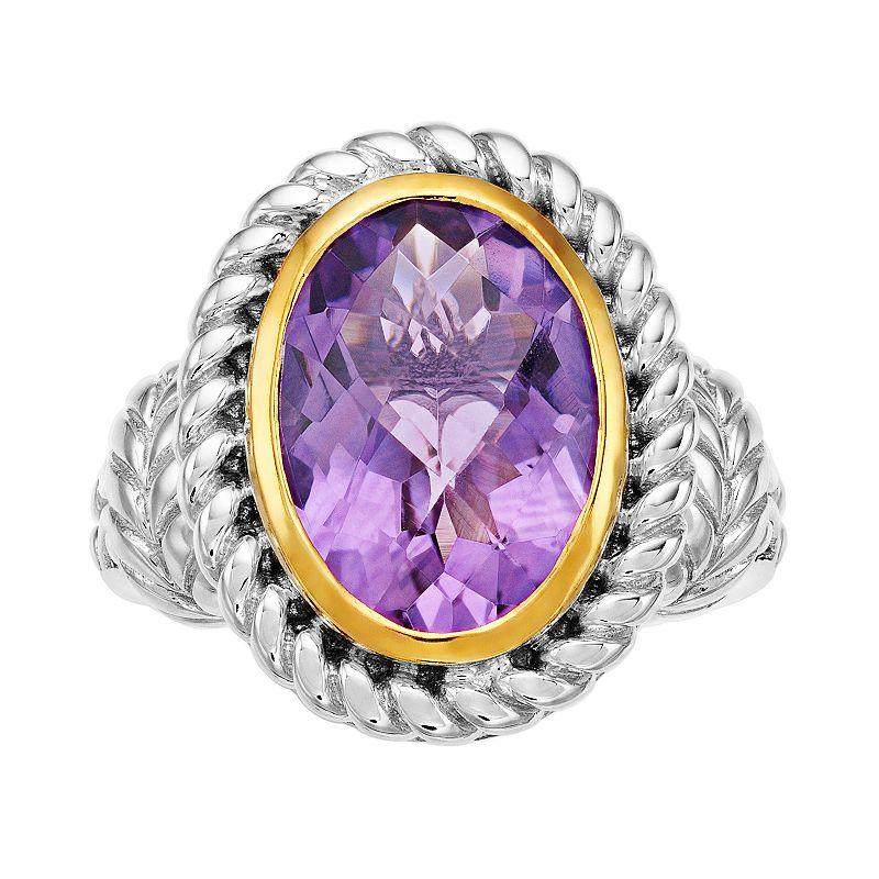 Sterling Silver & Gold Tone Oval Amethyst Ring, Women's, Size: 7, Two Tone Product Image