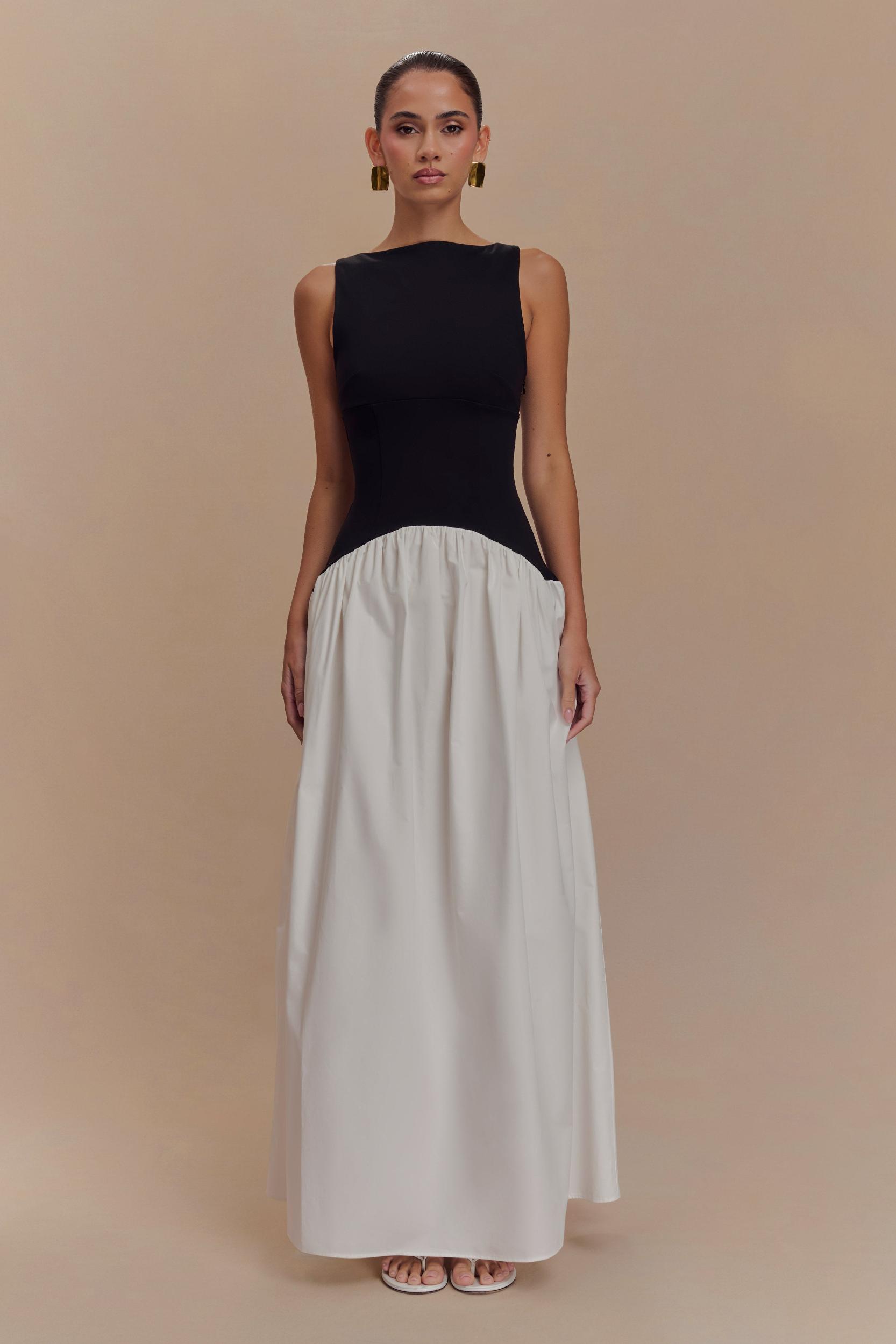 Acacia Contrast Sleeveless Maxi Dress - Black/White Product Image