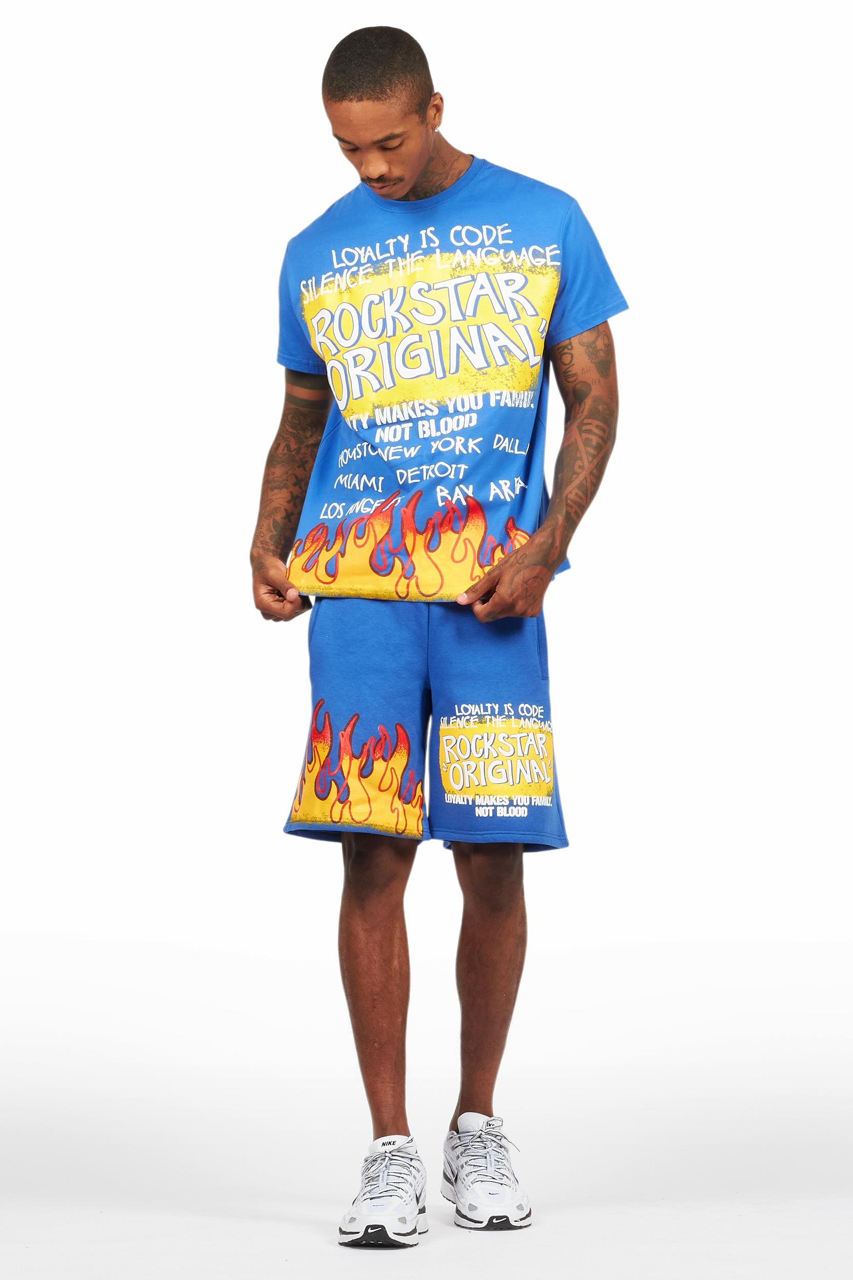 Beno Royal Blue Graphic T-Shirt Short Set Male Product Image