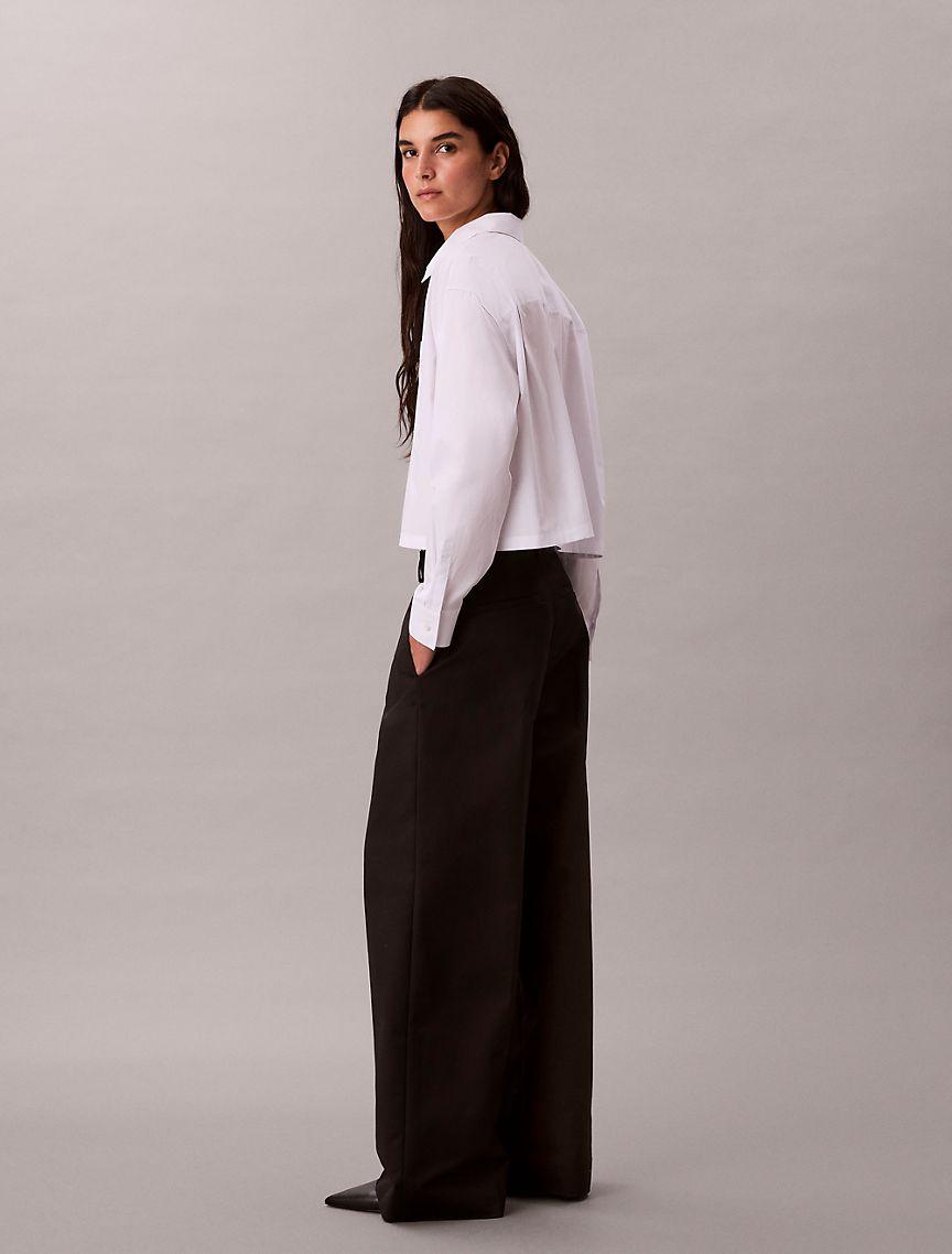 Cotton Stretch Cropped Boxy Button-Down Shirt  Product Image