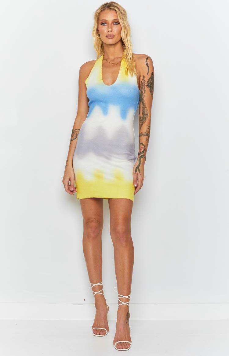 Graffiti Halter Mini Dress Yellow Product Image