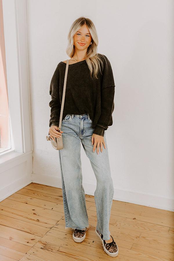 Cozy Couture Waffle Knit Top in Vintage Black Product Image