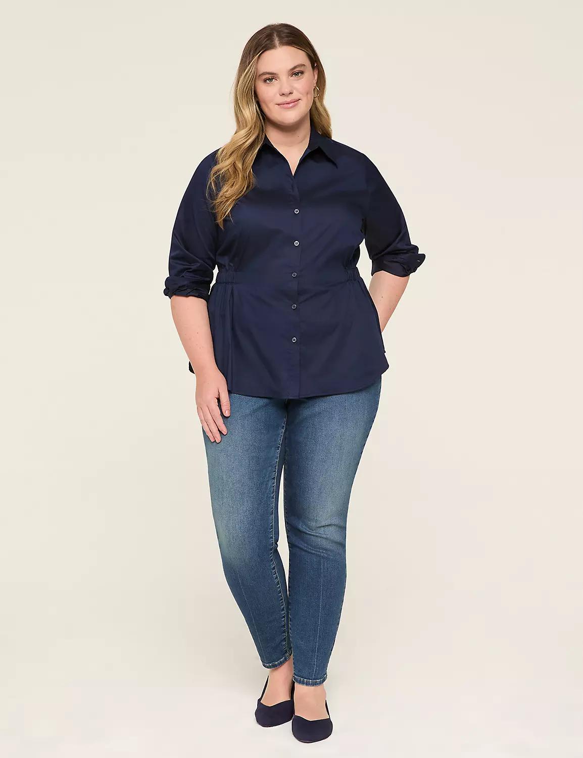Relaxed Elastic-Waist Button-Down Shirt Product Image