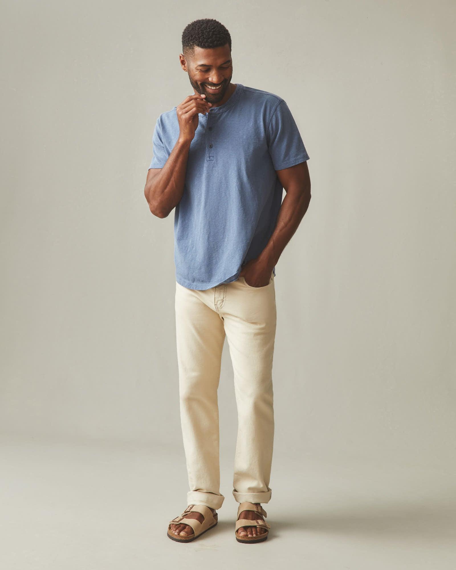 Men's Broken-In Premium Slub Henley Tee - Washed Denim Product Image