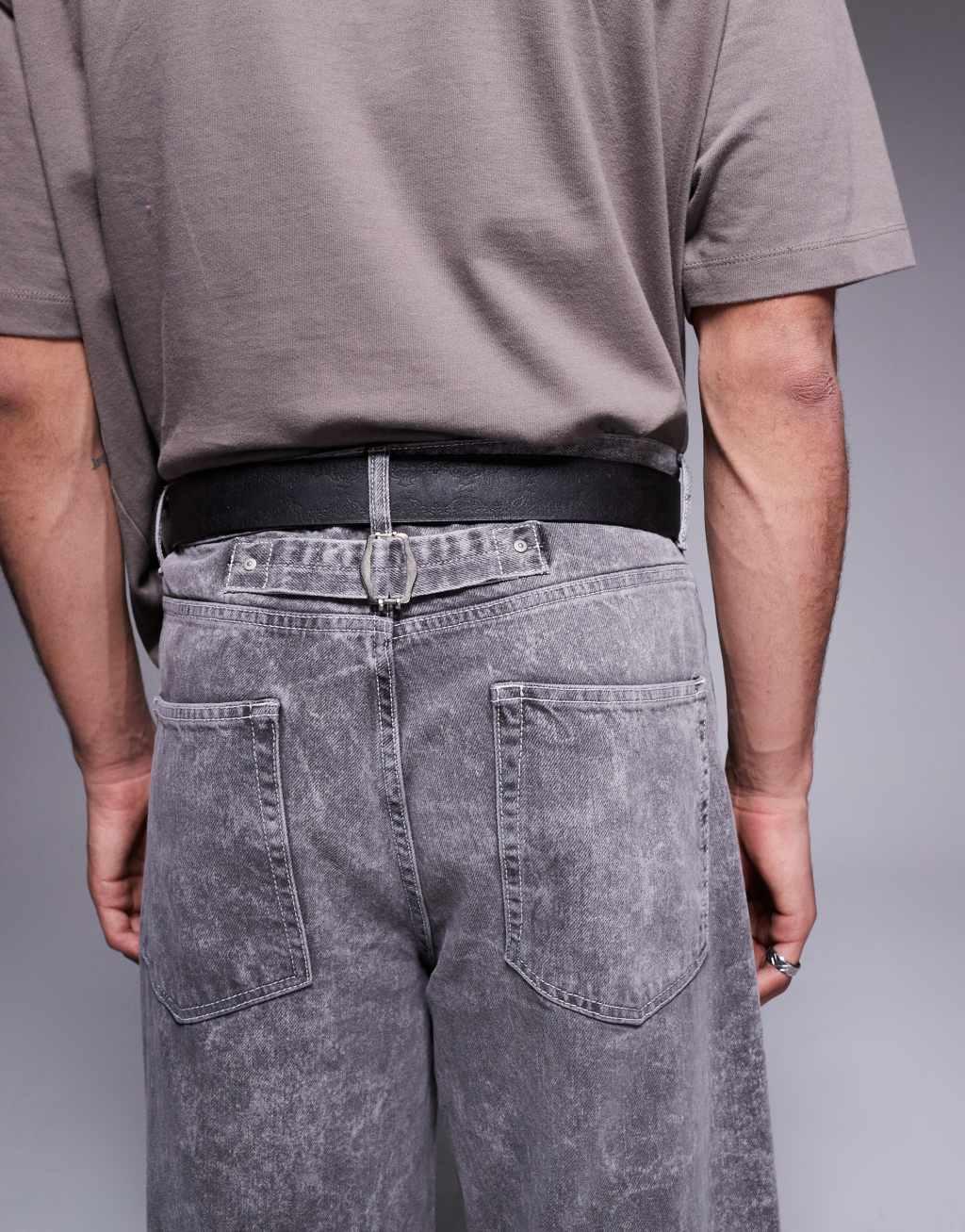 ASOS DESIGN faux leather western belt with embossing in black Product Image