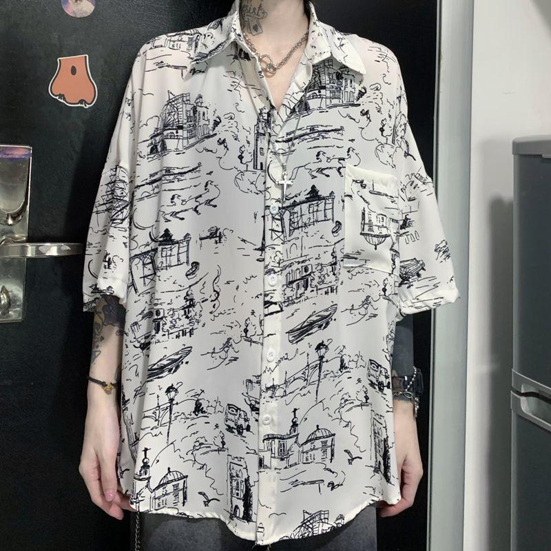 Elbow-Sleeve Print Shirt Product Image