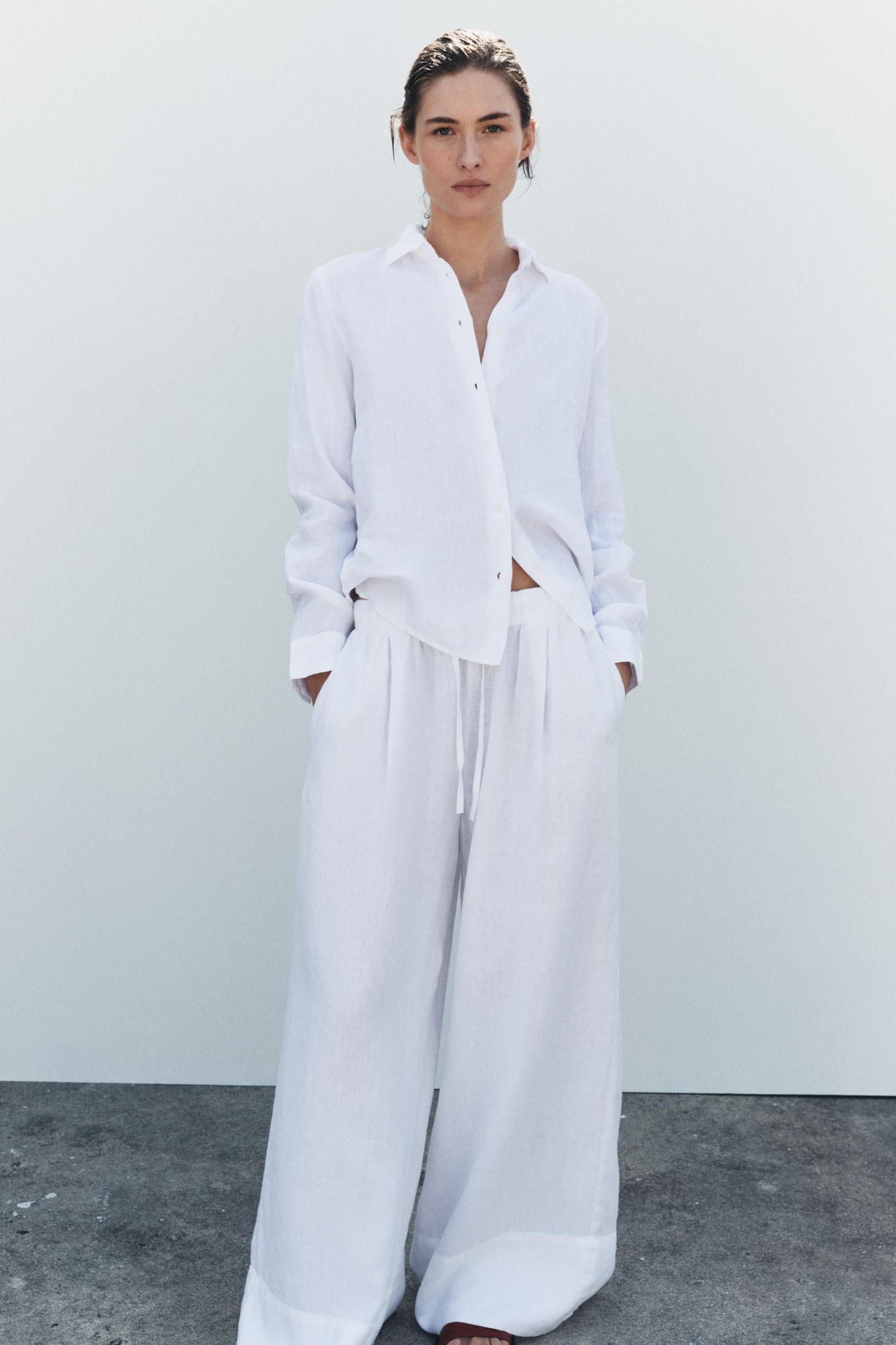 100% LINEN PALAZZO PANTS ZW COLLECTION Product Image