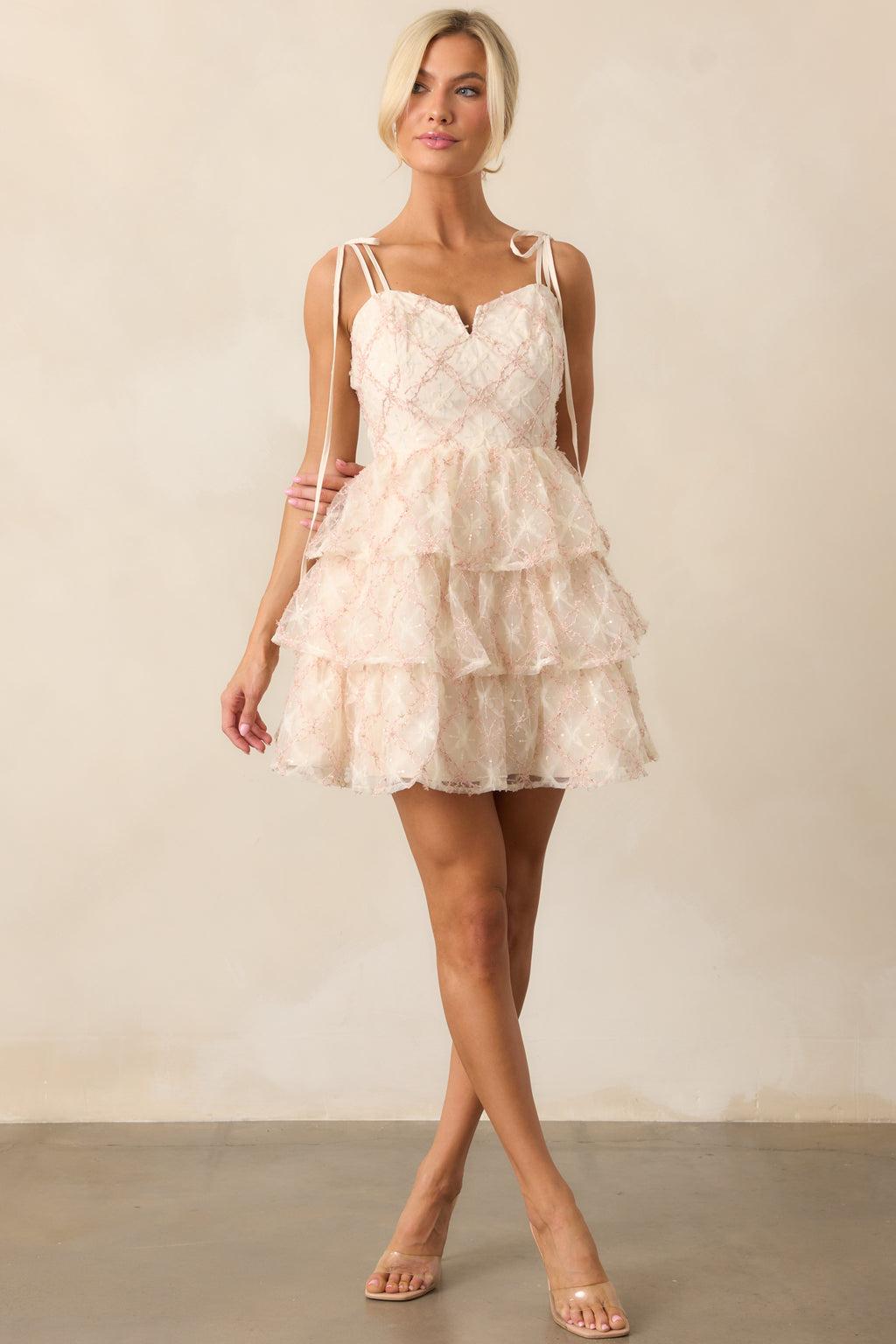 The Garden’s Secret Pink Floral Tiered Mini Dress Product Image