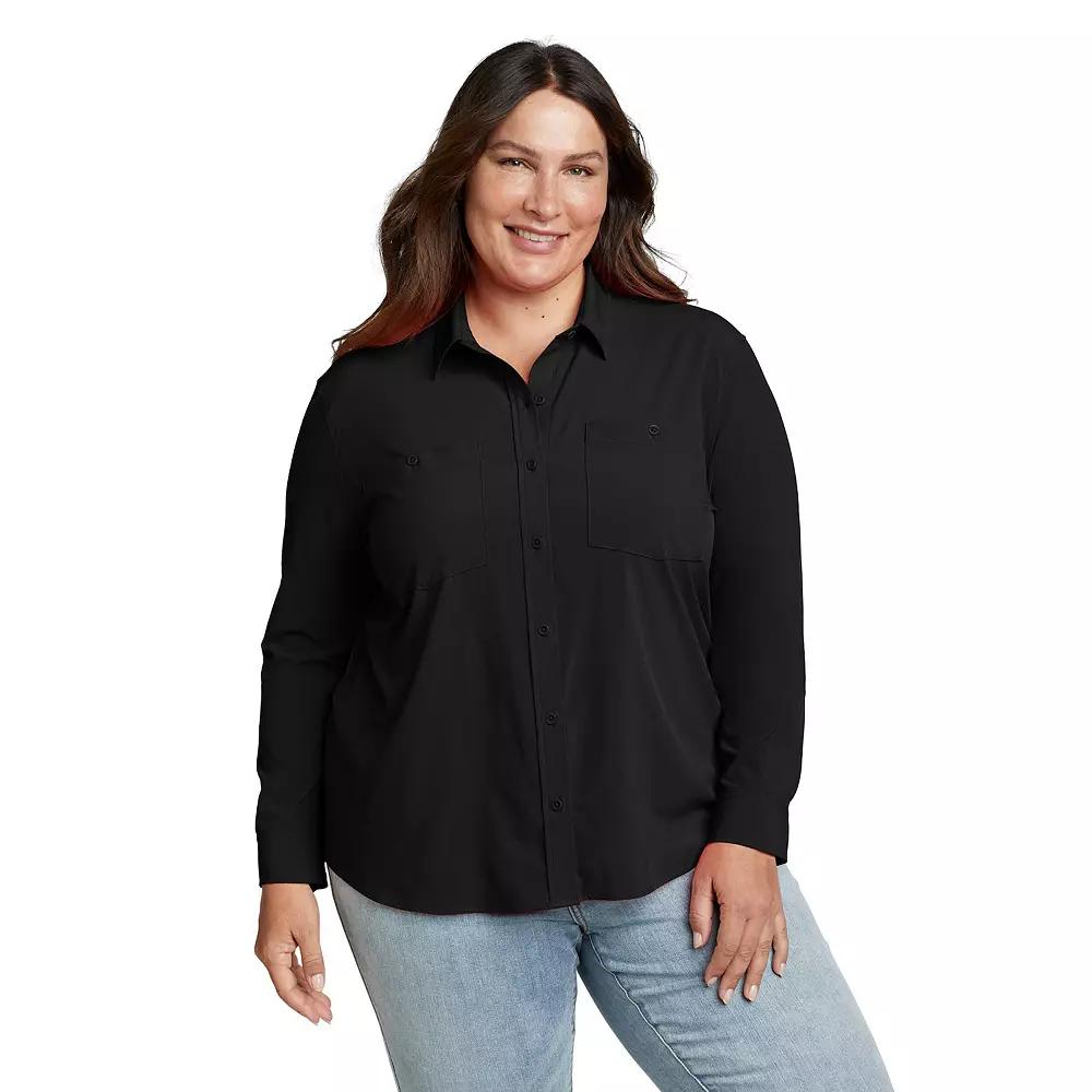 Plus Size Eddie Bauer Departure 3.0 Long Sleeve Collared Button Down Shirt, Women's, Size: 3XL, Black Product Image