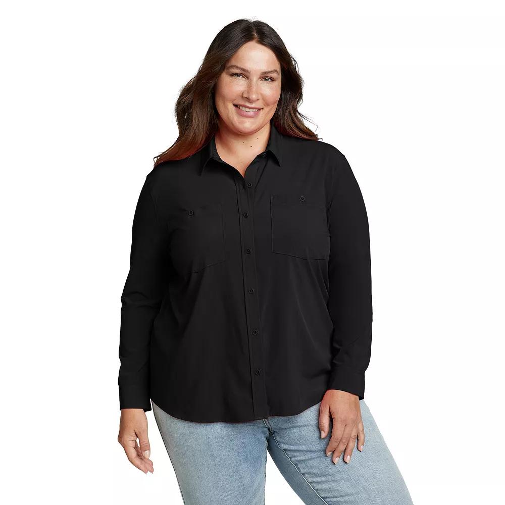 Plus Size Eddie Bauer Departure 3.0 Long Sleeve Collared Button Down Shirt, Women's, Size: 3XL, Black Product Image